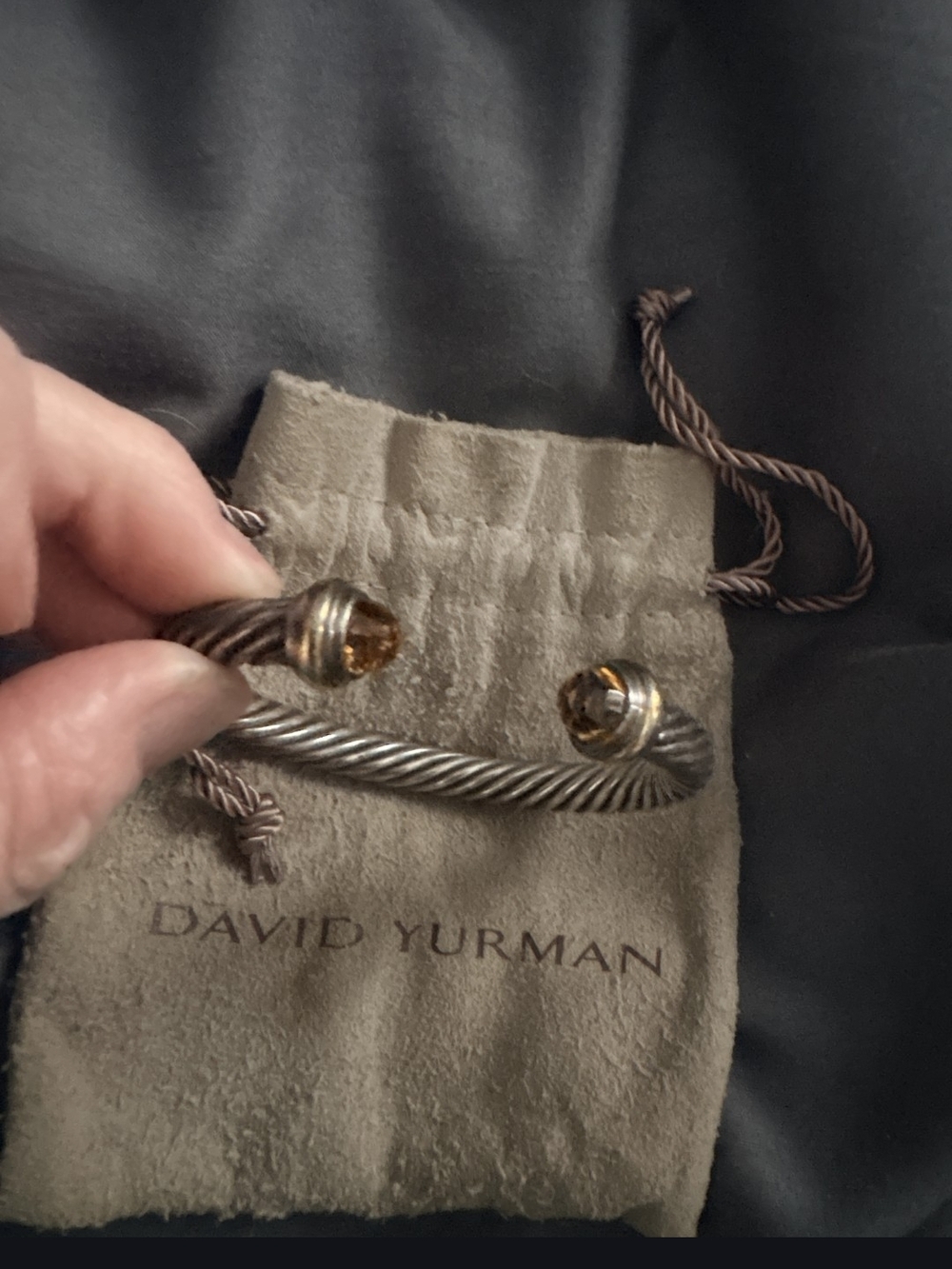 David Yurman Silver Cable Cuff with Cognac Gemstone Terminals